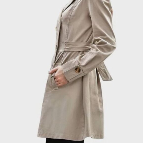 NWT Allegra K Beige Trench Jacket - Double Breasted, Size S - Picture 6 of 6